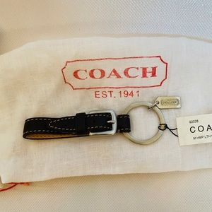 Coach Black Leather Chrome Keychain